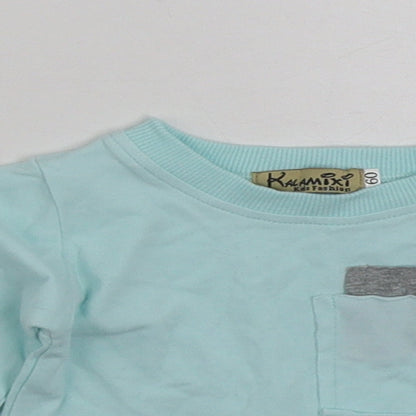Kalamixi Girls Blue  100% Cotton Basic T-Shirt Size 3-6 Months Crew Neck Pullover - Size 60cm