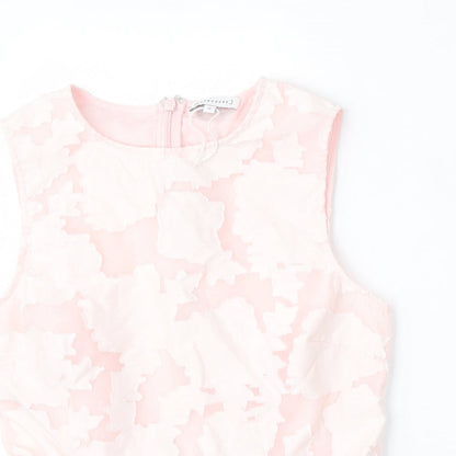 Warehouse Womens Pink Floral Cotton Basic Blouse Size 12 Round Neck
