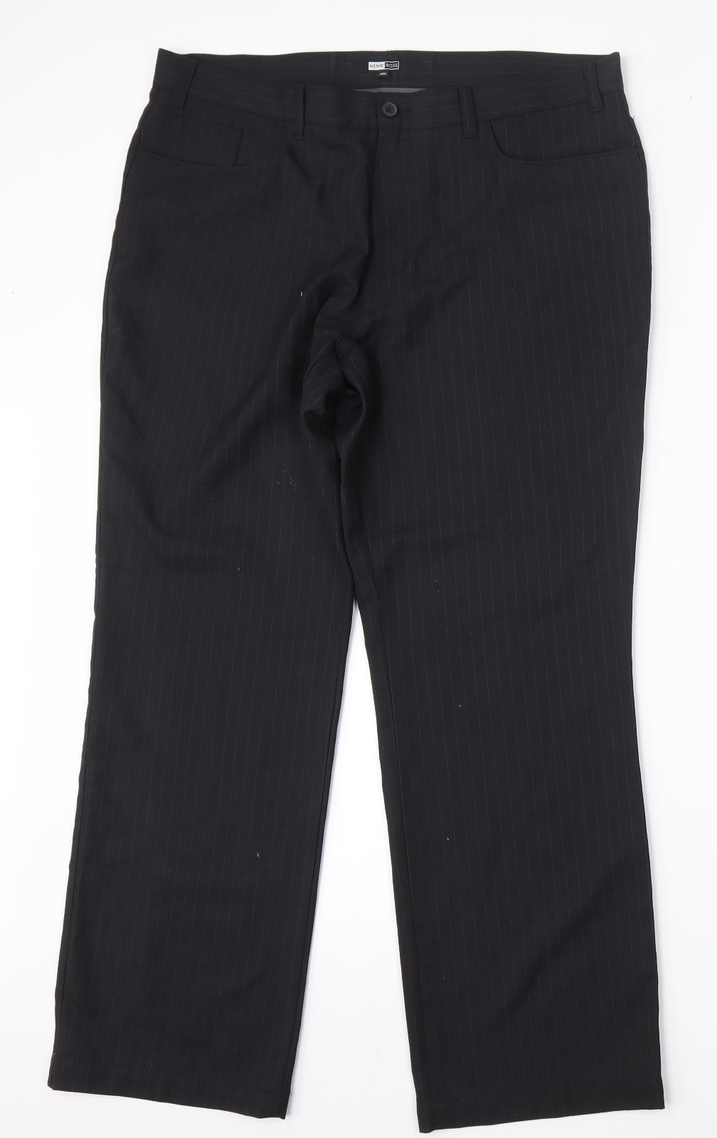 Henri Ross Mens Black Striped Polyester Trousers  Size 36 L29 in Regular  - short leg