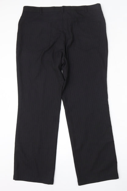 Henri Ross Mens Black Striped Polyester Trousers  Size 36 L29 in Regular  - short leg