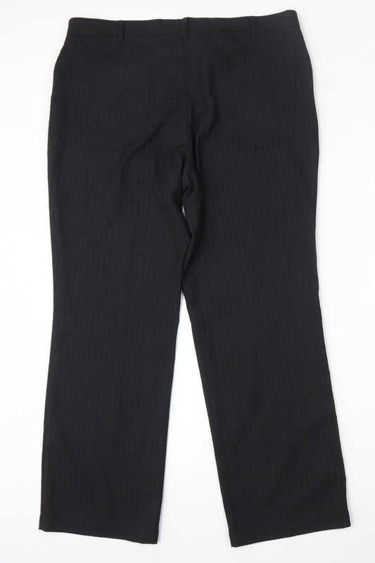 Henri Ross Mens Black Striped Polyester Trousers  Size 36 L29 in Regular  - short leg