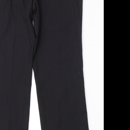 Henri Ross Mens Black Striped Polyester Trousers  Size 36 L29 in Regular  - short leg