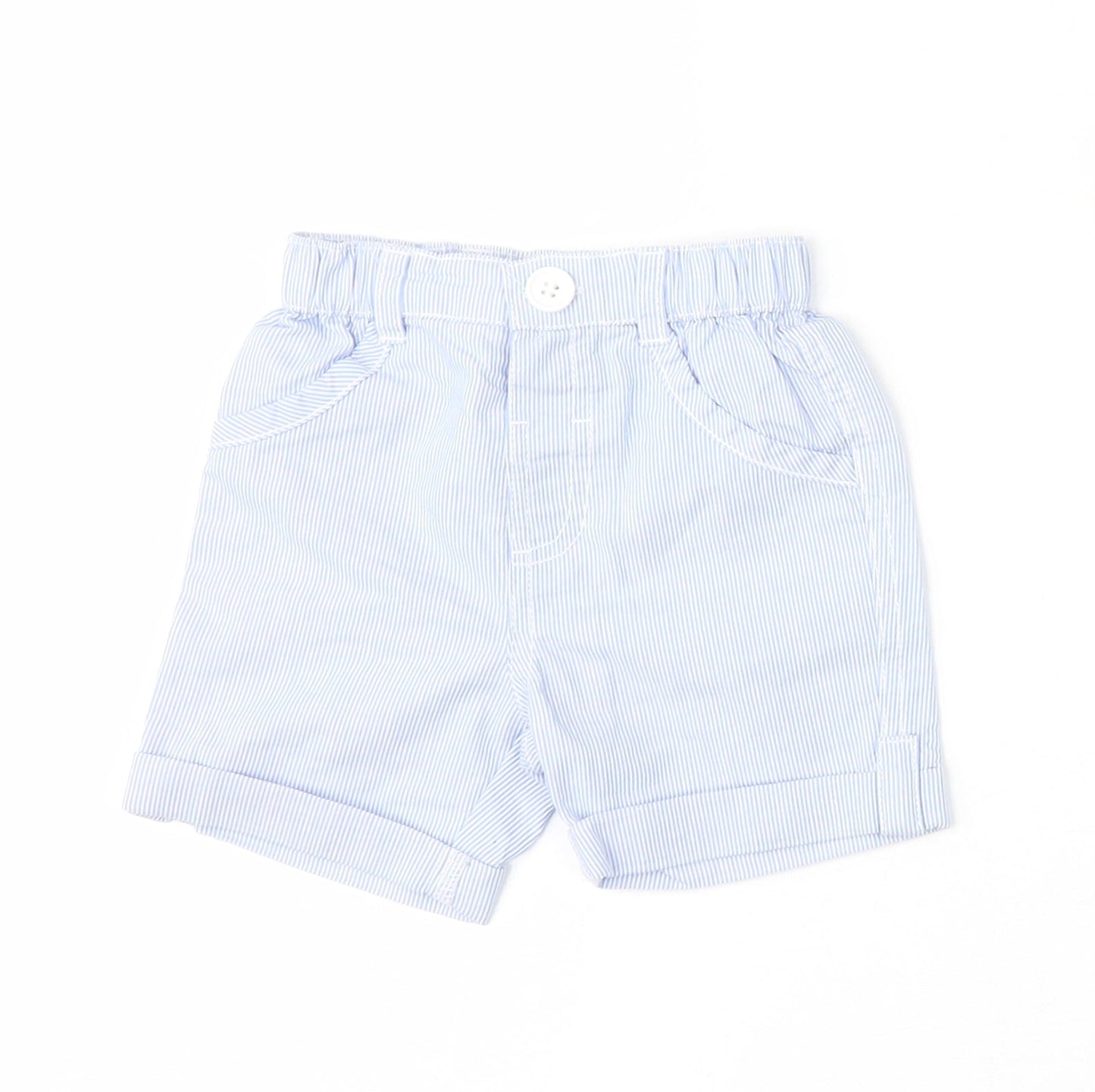 George Girls Blue Striped Cotton Cropped Trousers Size 6-9 Months  Button
