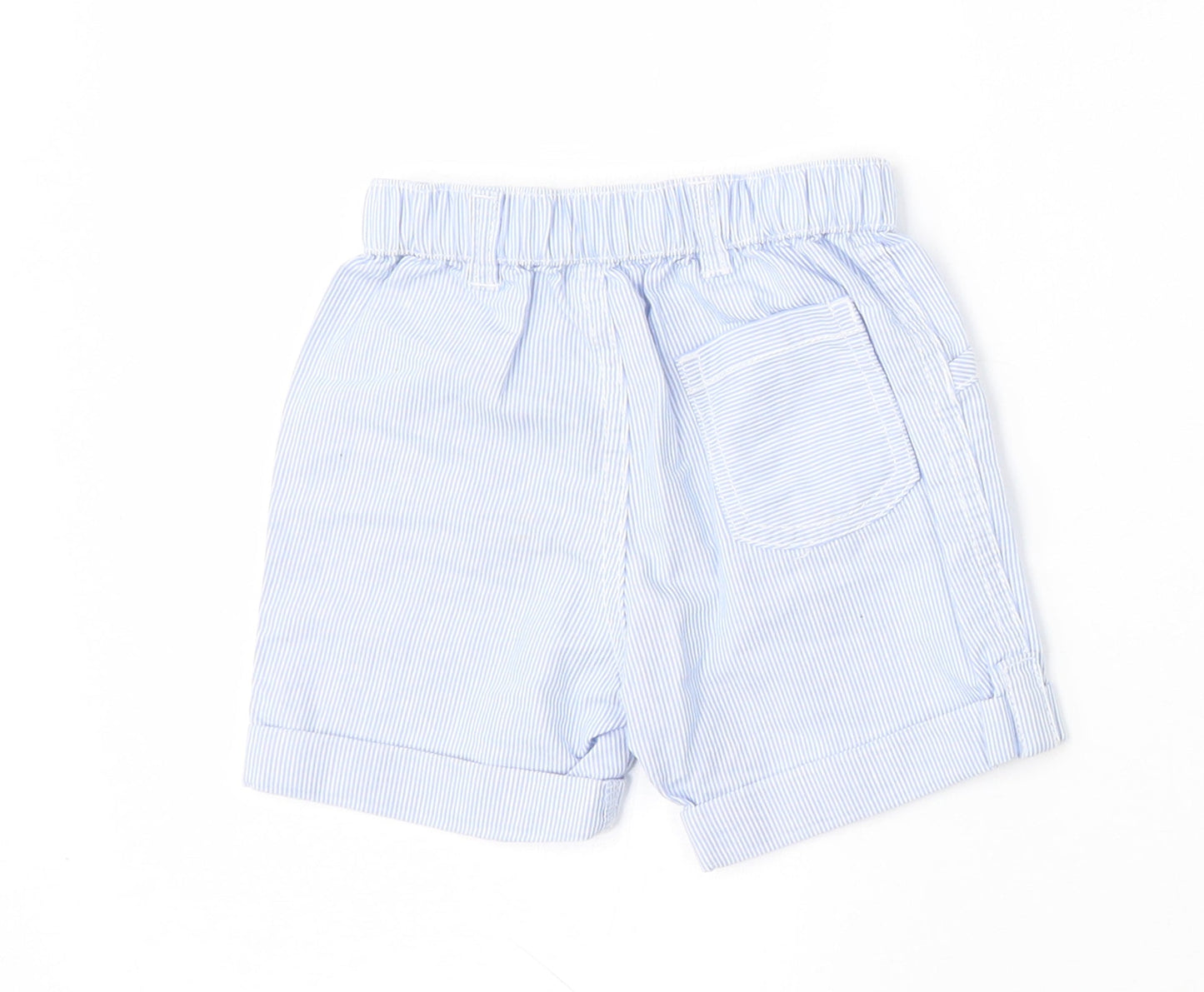 George Girls Blue Striped Cotton Cropped Trousers Size 6-9 Months  Button