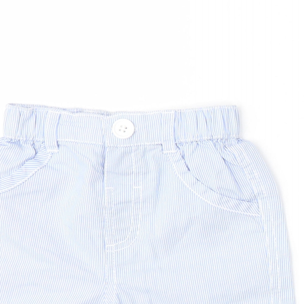 George Girls Blue Striped Cotton Cropped Trousers Size 6-9 Months  Button