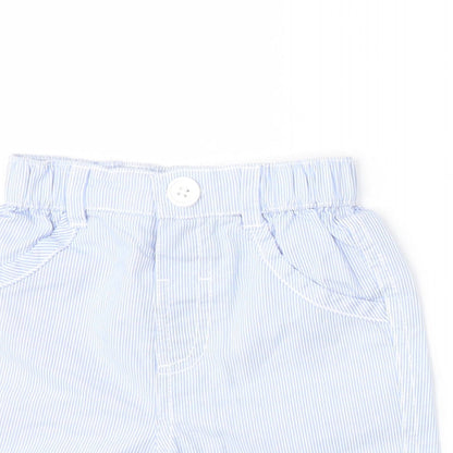 George Girls Blue Striped Cotton Cropped Trousers Size 6-9 Months  Button