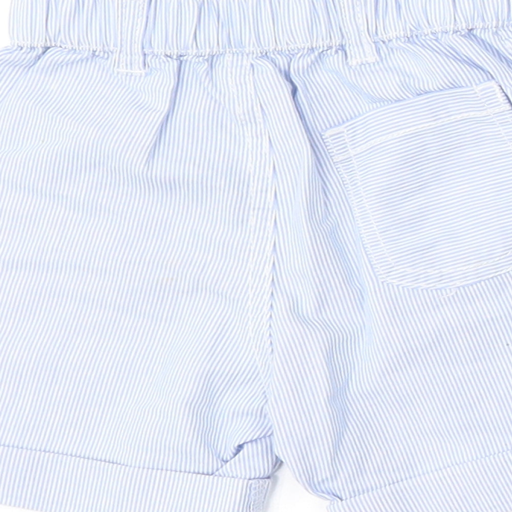 George Girls Blue Striped Cotton Cropped Trousers Size 6-9 Months  Button