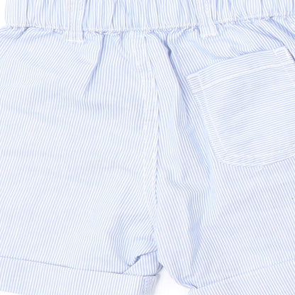 George Girls Blue Striped Cotton Cropped Trousers Size 6-9 Months  Button