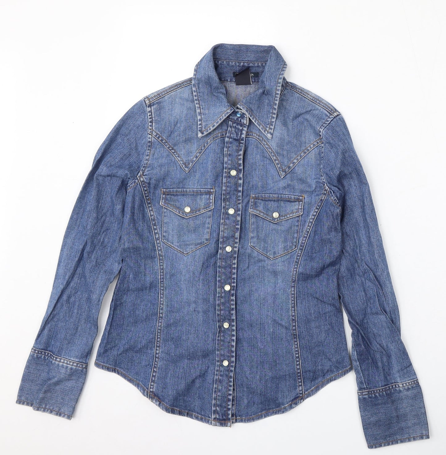 Womens UK Size 2XS Gap Blue Basic Button-Up