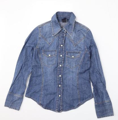 Womens UK Size 2XS Gap Blue Basic Button-Up