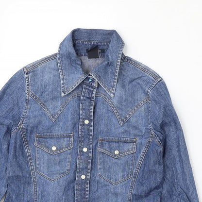Womens UK Size 2XS Gap Blue Basic Button-Up
