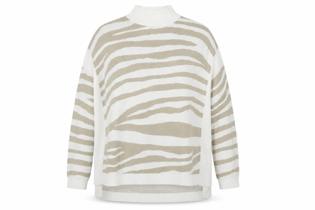 Front view of JDWilliams women’s multicoloured high neck geometric cotton jumper, size UK 12