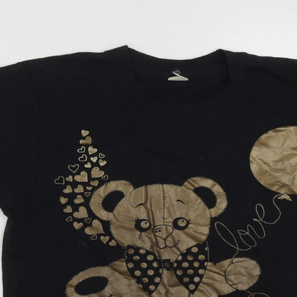 Close-up detail of Screen Stars women’s beige polyester basic t-shirt, size S, round neck - bear