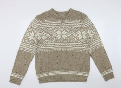 TU Mens Beige Roll Neck Geometric Acrylic Pullover Jumper Size L