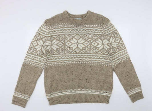 TU Mens Beige Roll Neck Geometric Acrylic Pullover Jumper Size L