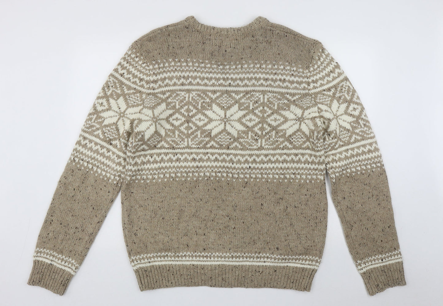 TU Mens Beige Roll Neck Geometric Acrylic Pullover Jumper Size L