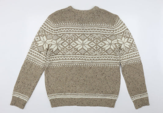 TU Mens Beige Roll Neck Geometric Acrylic Pullover Jumper Size L