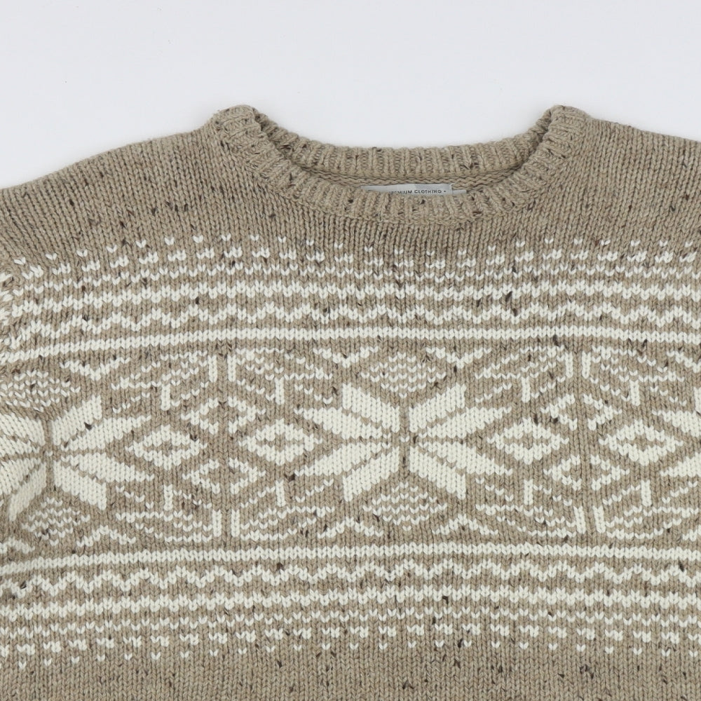 TU Mens Beige Roll Neck Geometric Acrylic Pullover Jumper Size L