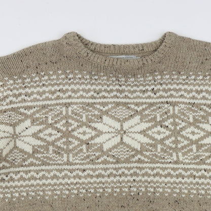 TU Mens Beige Roll Neck Geometric Acrylic Pullover Jumper Size L