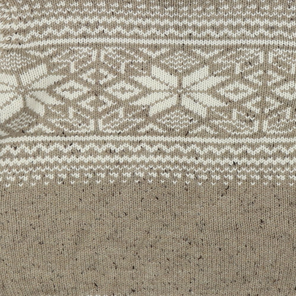 TU Mens Beige Roll Neck Geometric Acrylic Pullover Jumper Size L