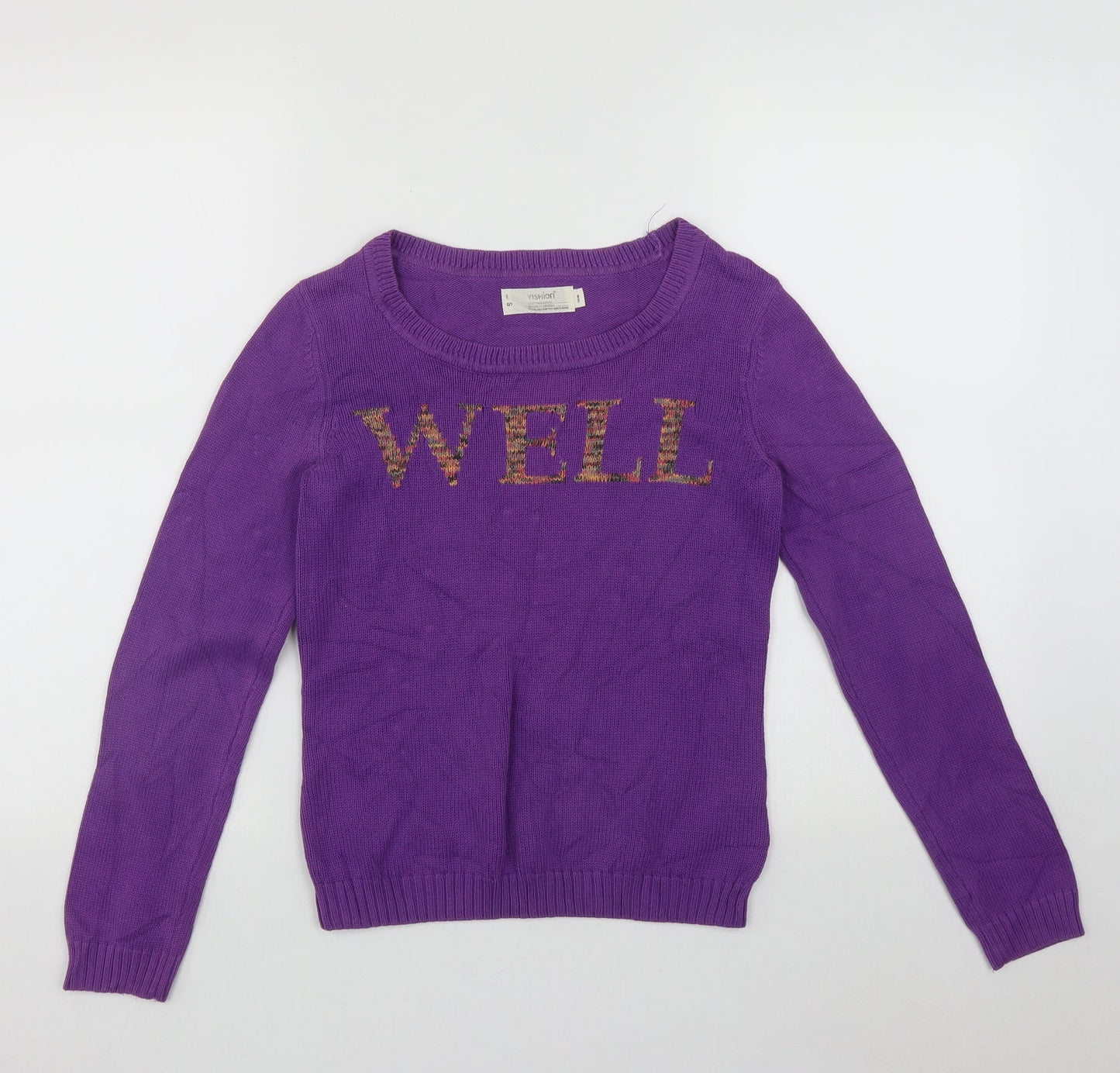 Yishion Womens Purple Scoop Neck  Cotton Pullover Jumper Size S
