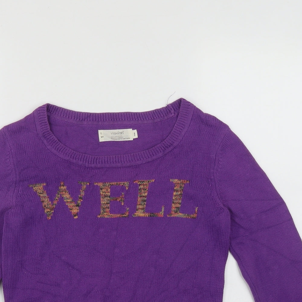 Yishion Womens Purple Scoop Neck  Cotton Pullover Jumper Size S