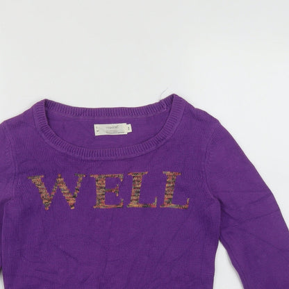 Yishion Womens Purple Scoop Neck  Cotton Pullover Jumper Size S