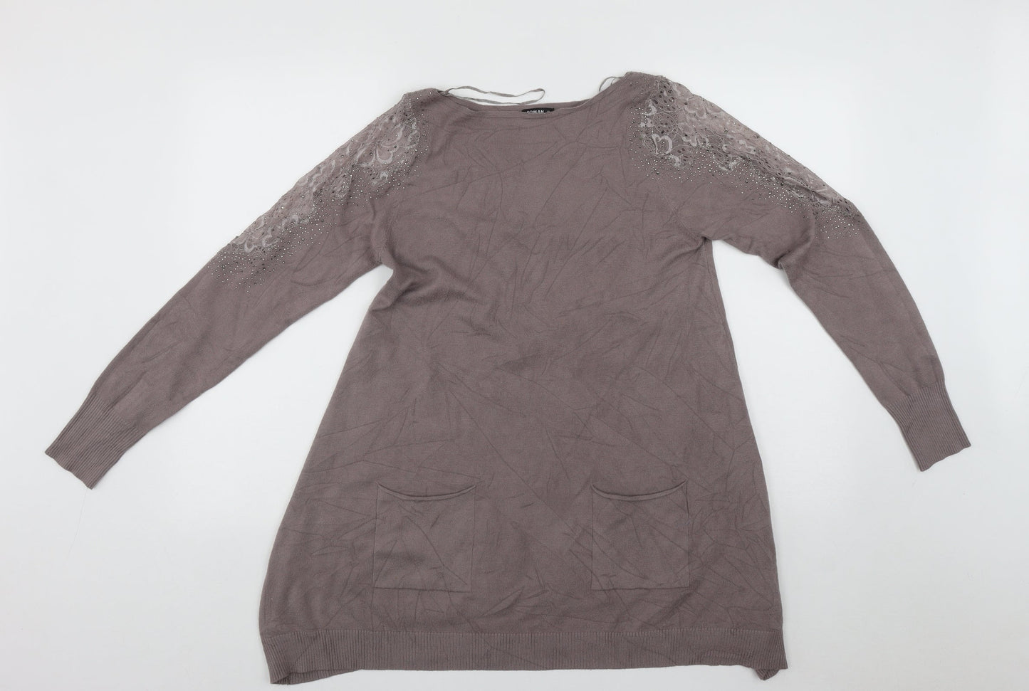 Womens UK Size 12 Roman Beige Pullover Jumper