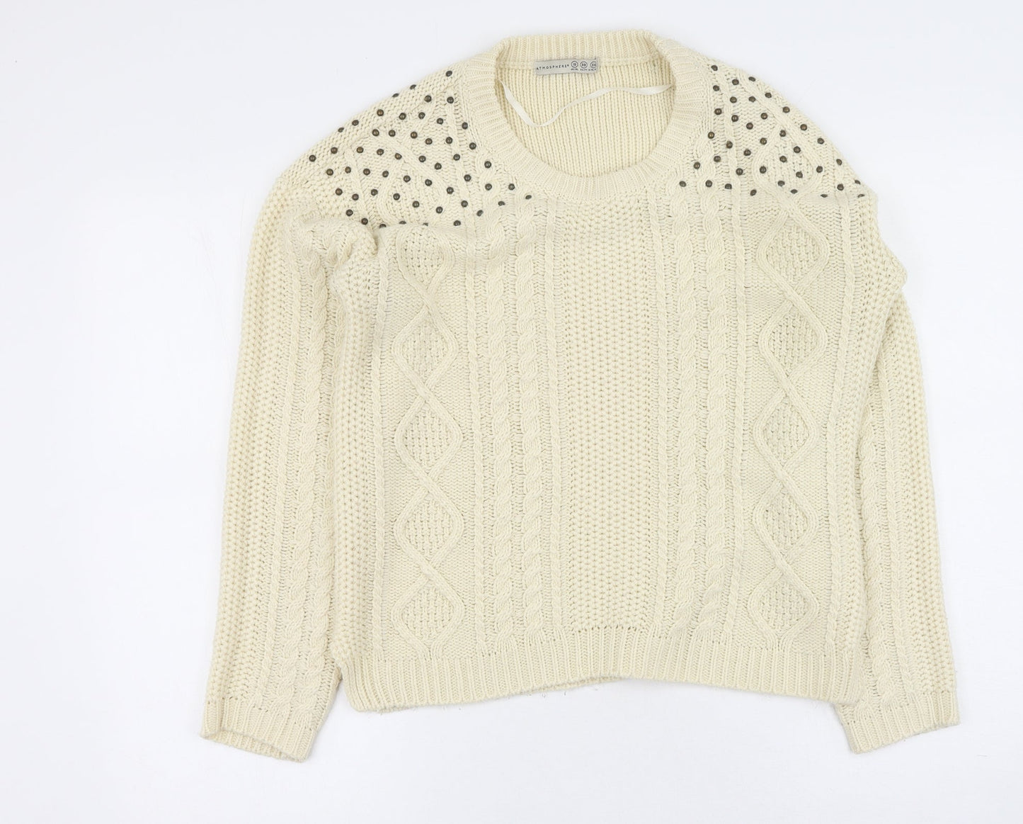 Primark Womens Beige Round Neck  Acrylic Pullover Jumper Size 10