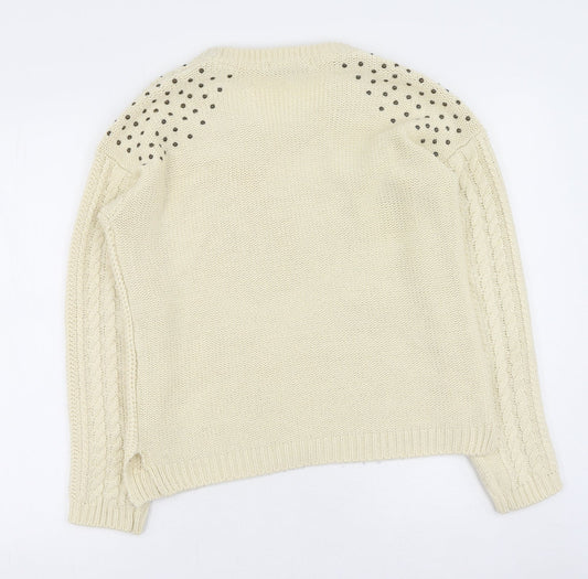 Primark Womens Beige Round Neck  Acrylic Pullover Jumper Size 10