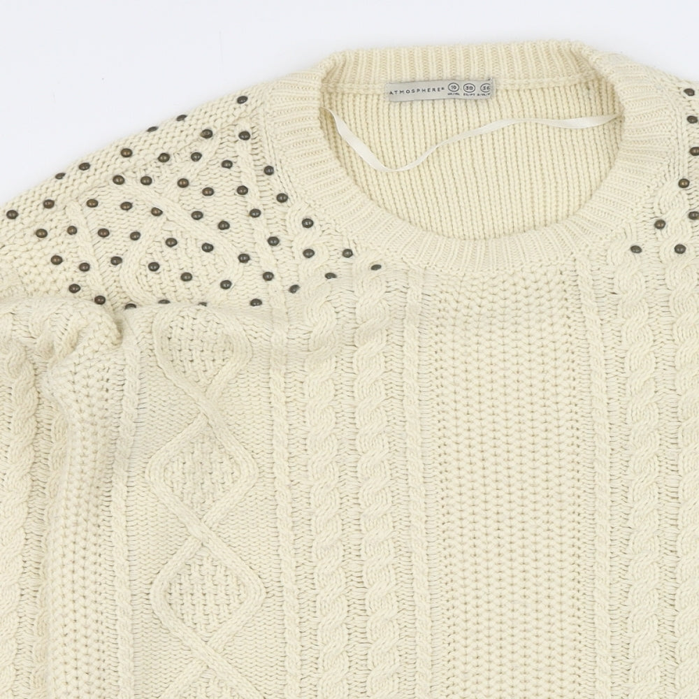 Primark Womens Beige Round Neck  Acrylic Pullover Jumper Size 10