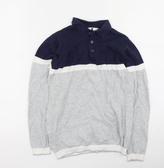 Very Boys Grey Collared Striped Cotton Pullover Jumper Size 11 Years