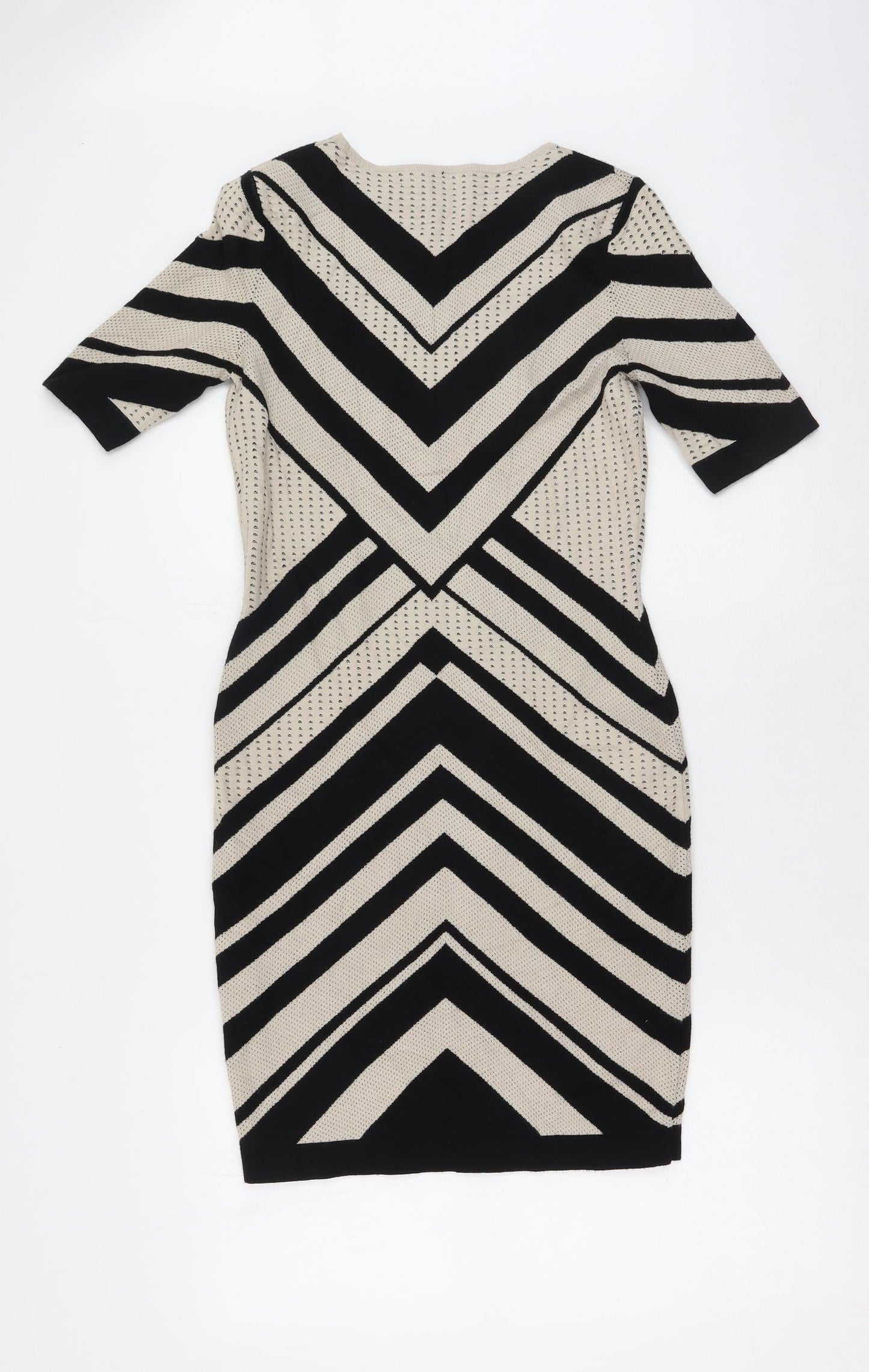 Belle Vere Womens Beige Geometric Viscose Bodycon  Size S  Round Neck