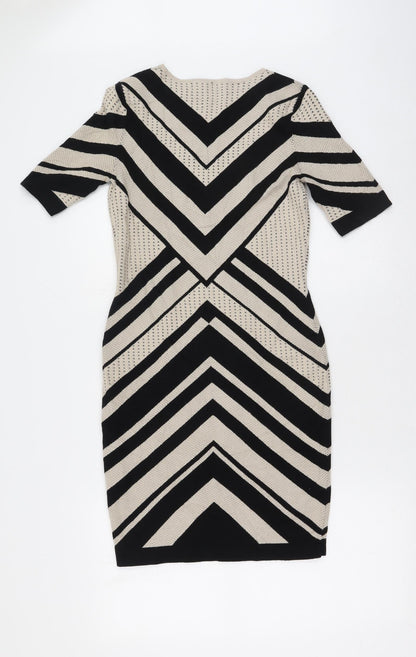 Belle Vere Womens Beige Geometric Viscose Bodycon  Size S  Round Neck