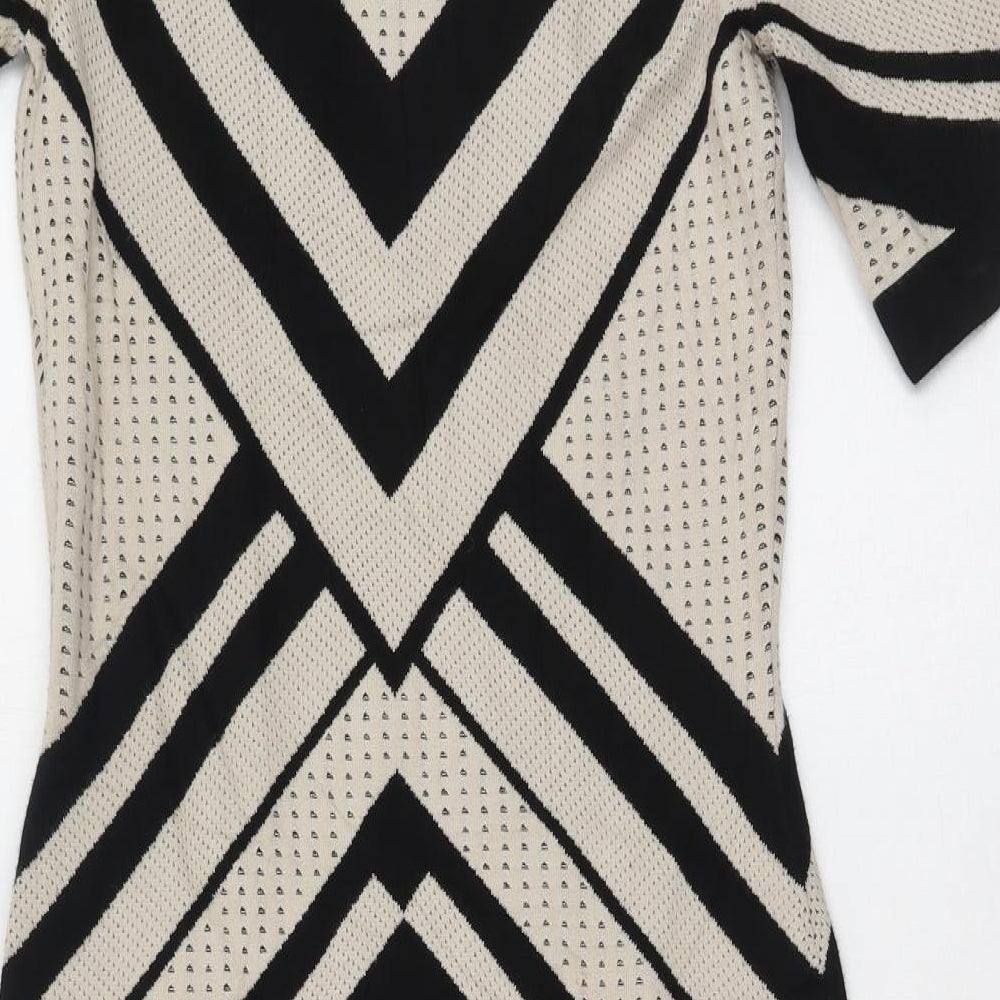Belle Vere Womens Beige Geometric Viscose Bodycon  Size S  Round Neck