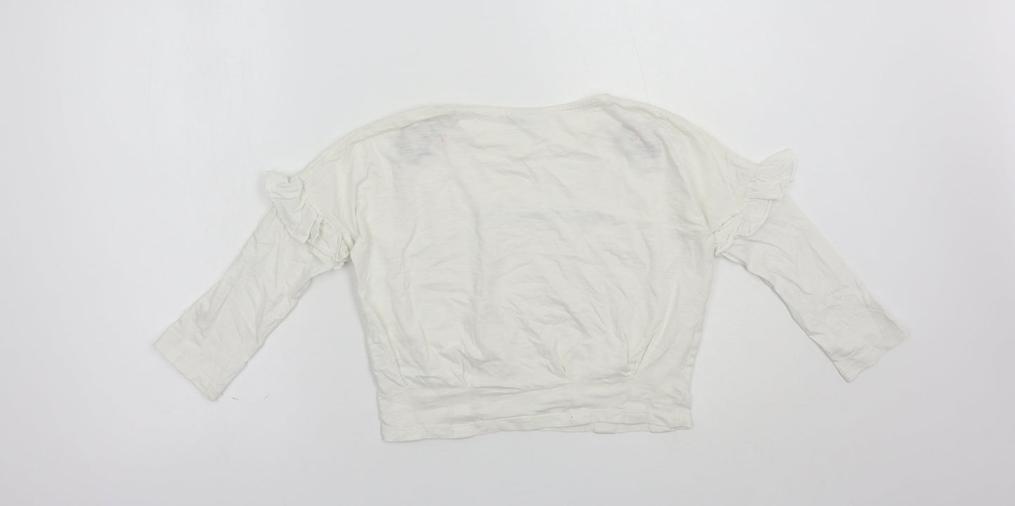 Matalan Girls White  Cotton Pullover T-Shirt Size 7 Years Crew Neck Pullover