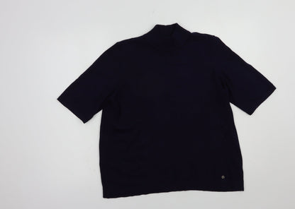 Gollehaug Womens Blue Mock Neck  Acrylic Pullover Jumper Size 14
