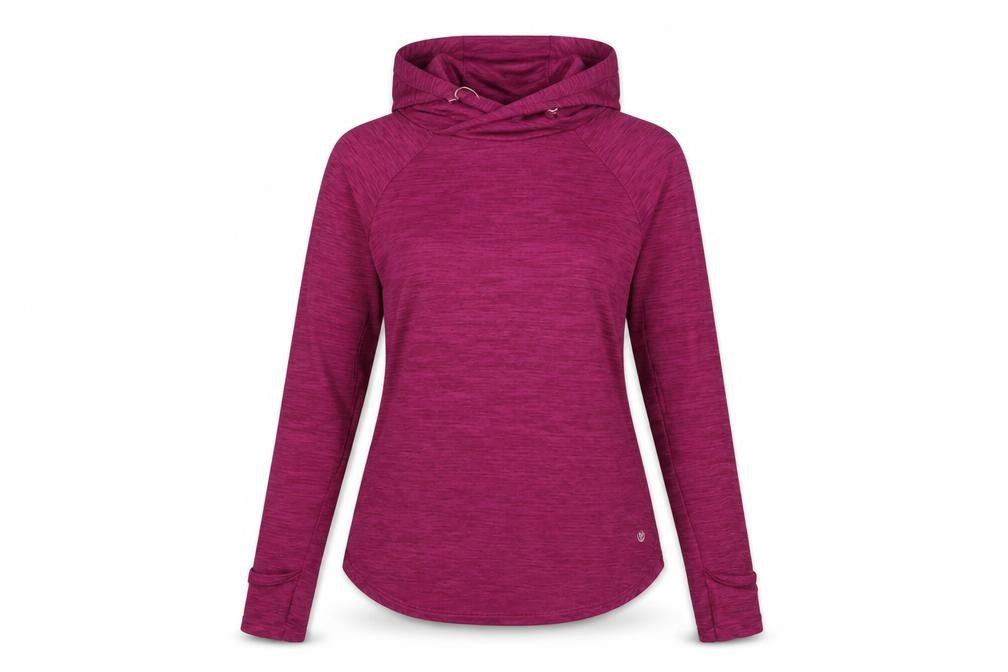 Front view of Dunnes women’s purple polyester pullover hoodie, size S, pullover