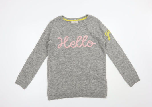 Nutmeg Womens Grey Crew Neck  Acrylic Pullover Jumper Size 10