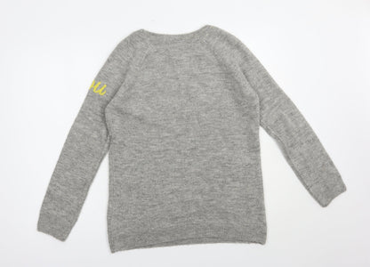 Nutmeg Womens Grey Crew Neck  Acrylic Pullover Jumper Size 10