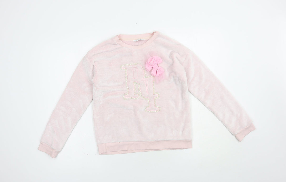 Additional front view of River Island girls’ pink polyester pullover sweatshirt, size 11-12, years pullover