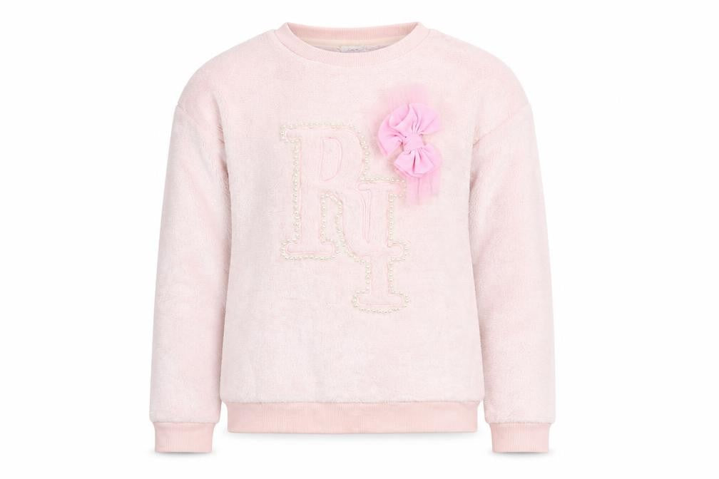 Front view of River Island girls’ pink polyester pullover sweatshirt, size 11-12, years pullover