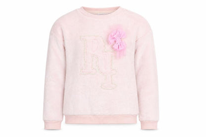 Front view of River Island girls’ pink polyester pullover sweatshirt, size 11-12, years pullover