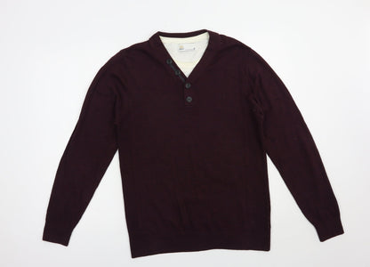 NEXT Mens Purple V-Neck  Cotton Pullover Jumper Size M