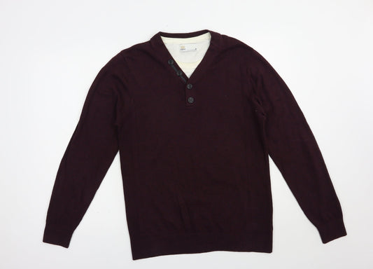 NEXT Mens Purple V-Neck  Cotton Pullover Jumper Size M