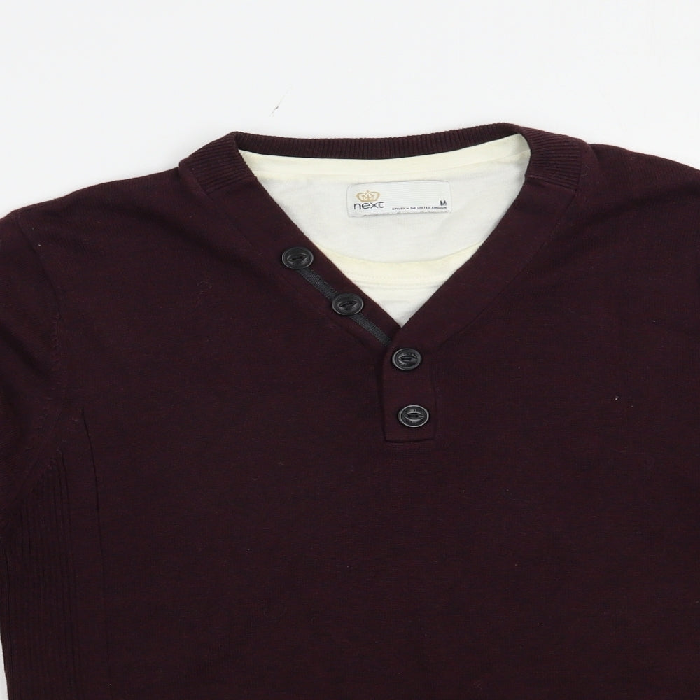 NEXT Mens Purple V-Neck  Cotton Pullover Jumper Size M