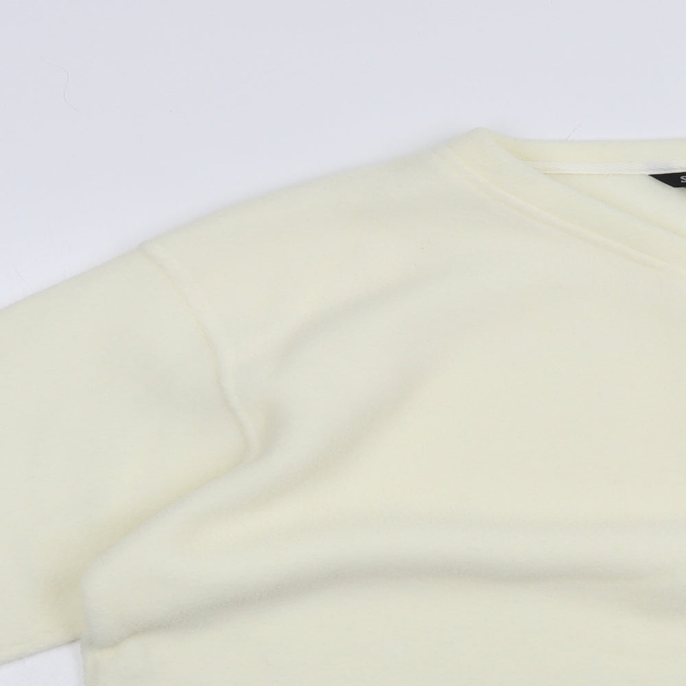 Close-up detail of Sport women’s ivory polyester pullover sweatshirt, size UK 16, pullover