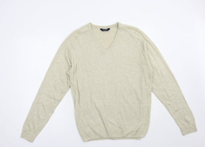 Premier Man Mens Beige V-Neck  Acrylic Pullover Jumper Size M