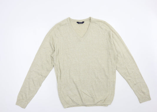 Premier Man Mens Beige V-Neck  Acrylic Pullover Jumper Size M