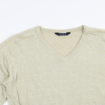 Premier Man Mens Beige V-Neck  Acrylic Pullover Jumper Size M